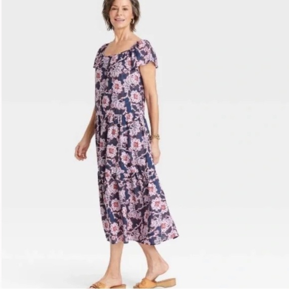 Knox Rose Dress Floral Flutter Sleeve‎ Maxi  NWT large lined - Picture 1 of 13